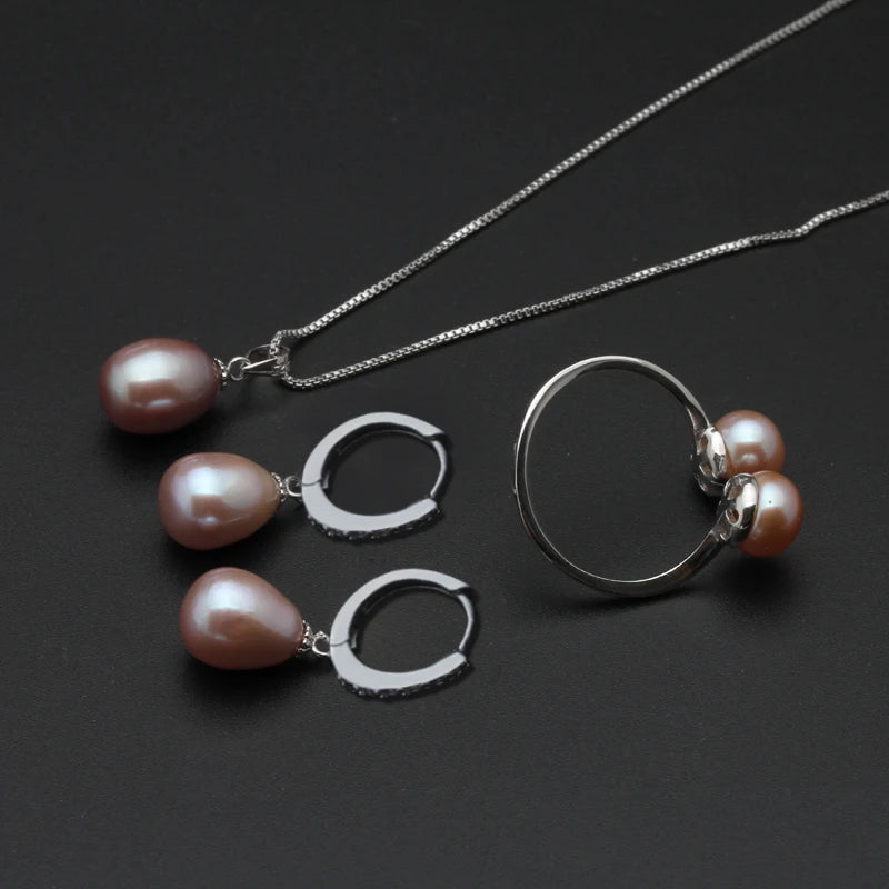 Pearl Set With Pearl Earrings And Necklace,925 Silver Natural Pearls Jewellery Set