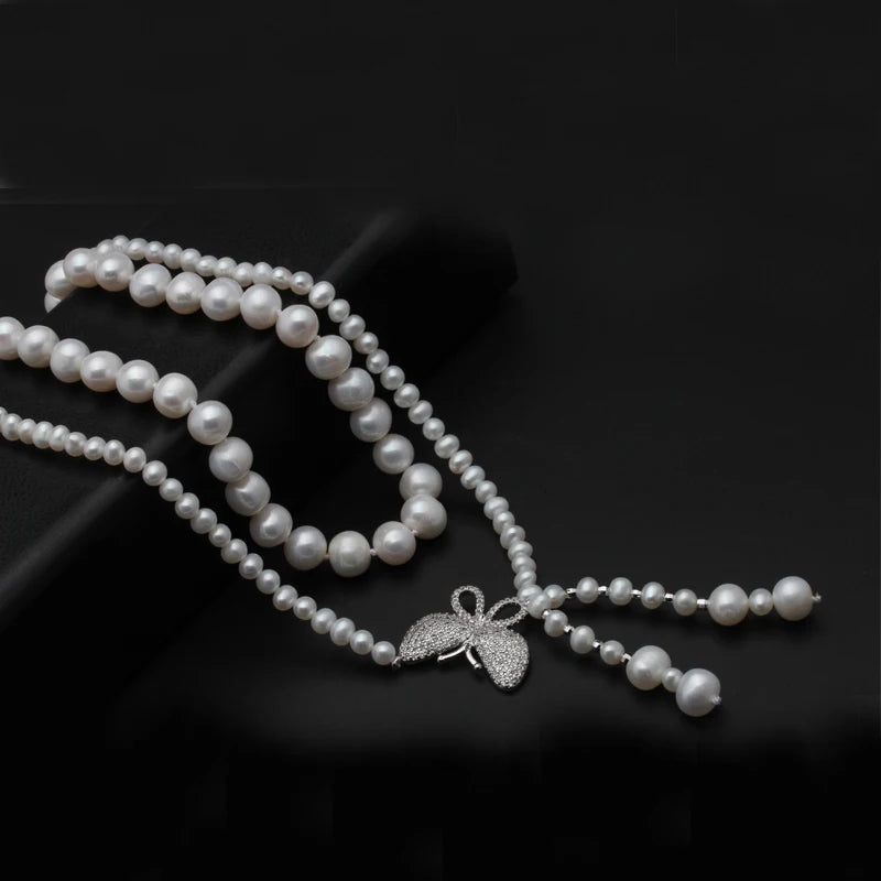 Real Natural Freshwater Double Pearl Necklace For Girls, 925 Silver Pearls of Necklace