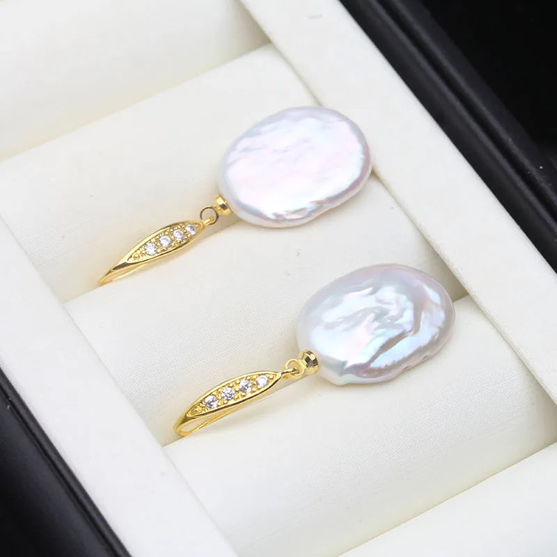 Real Big Natural Baroque Pearl Earring For Women,Boho Gold Plated Freshwater Pearl Earring