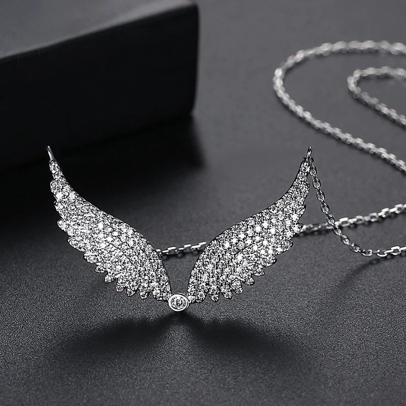 Gold Color Angle's Wings Fashion Cubic Zirconia Necklace for Women Crystal Sweater Free Shipping
