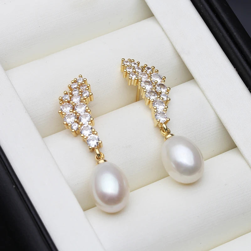 Cultured Natural Pearl Earrings ,Gold Plated Pearl Earrings Mother