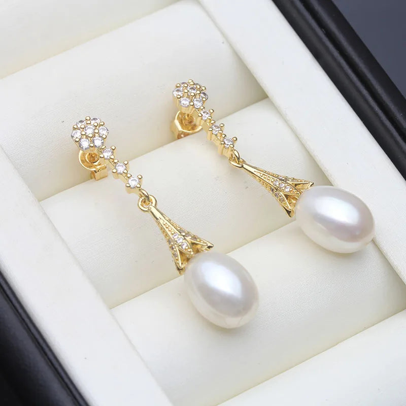 Real Freshwater Natural Pearl Earrings Gold Plated Earring