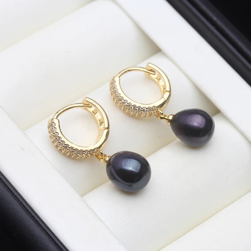 Genuine White Fresh Water Pearl Earrings Jewelry Woman,Bridal Gold Plated Hoop Earrings