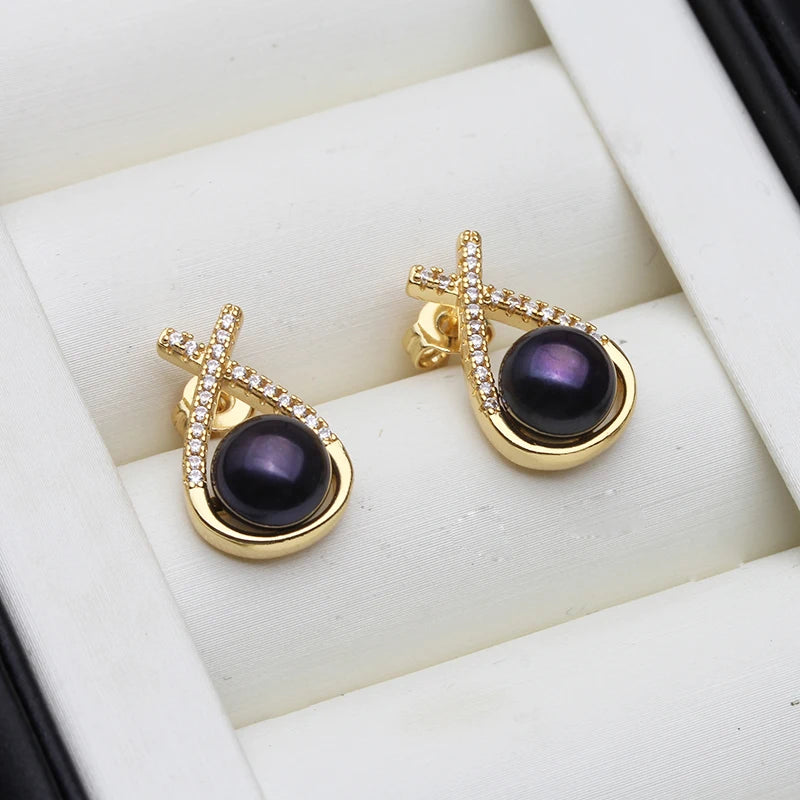 Genuine Bridal White Natural Pearl Earrings For Woman,Trendy Stud Earrings