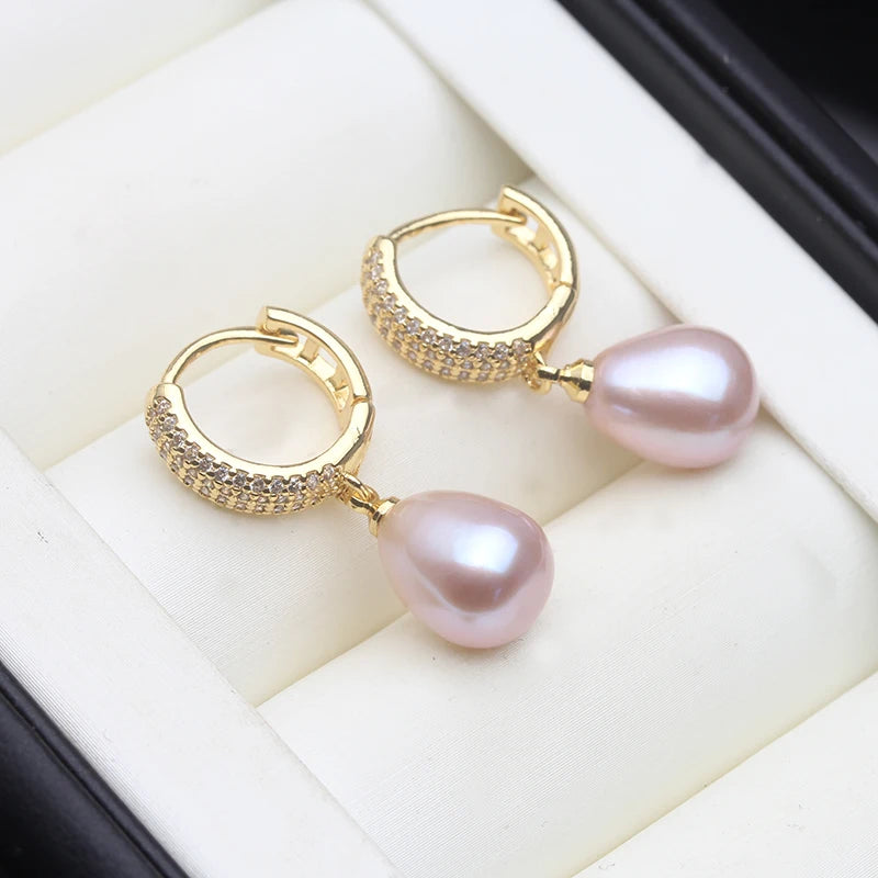 Genuine White Fresh Water Pearl Earrings Jewelry Woman,Bridal Gold Plated Hoop Earrings