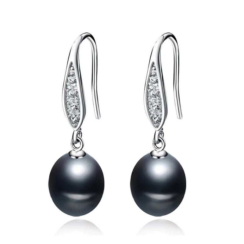 Real Grey Freshwater Pearl Earrings 925 Silver Pearl Drop Earring