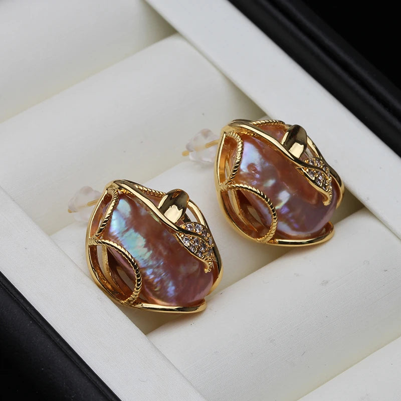 Freshwater Large Baroque Pearl Earring Jewelry,Silver 925 Fine Earrings With Natural Pearls