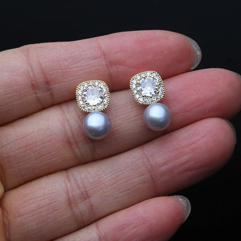 Freshwater Pearl EarringsCute Small Zircon Natural Pearl Stud Earring
