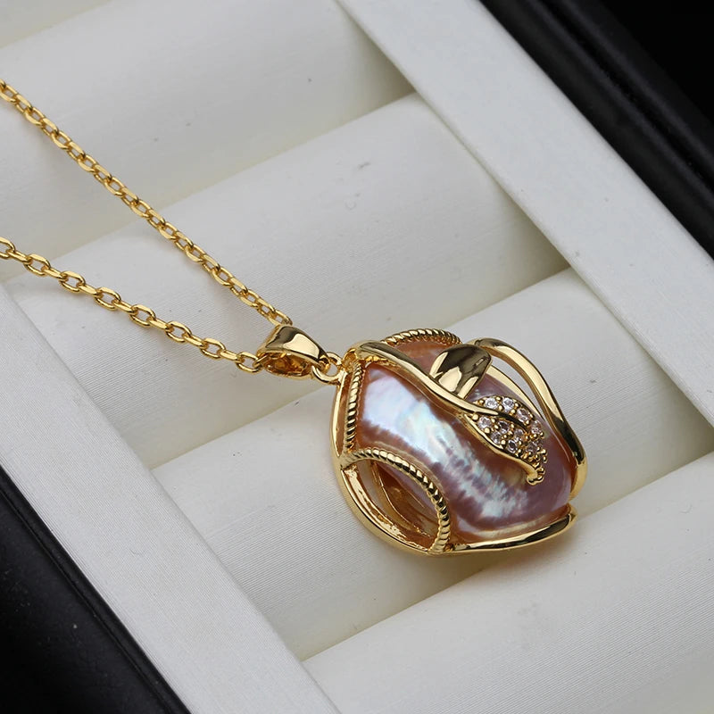 Real Original Baroque Natural Freshwater Pearl Necklace F,Large Sterling Silver Pendant