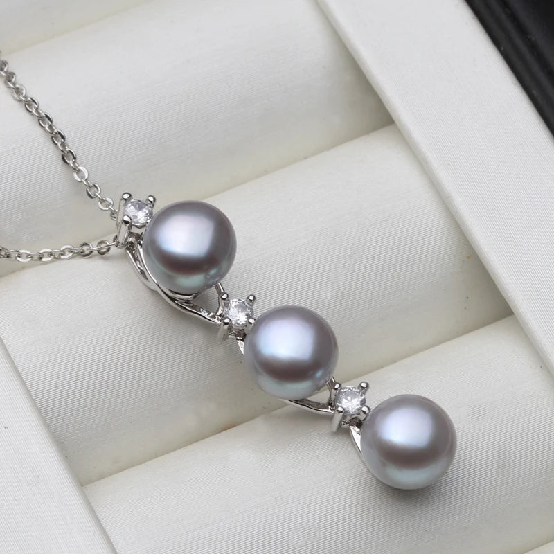 2025 New Freshwater Natural Black Pearl Pendant Women, 925 Silver Pearl Necklace