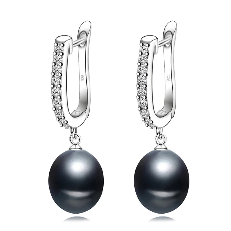 Real freshwater grey pearl earrings,classic 925 sterling silver earrings