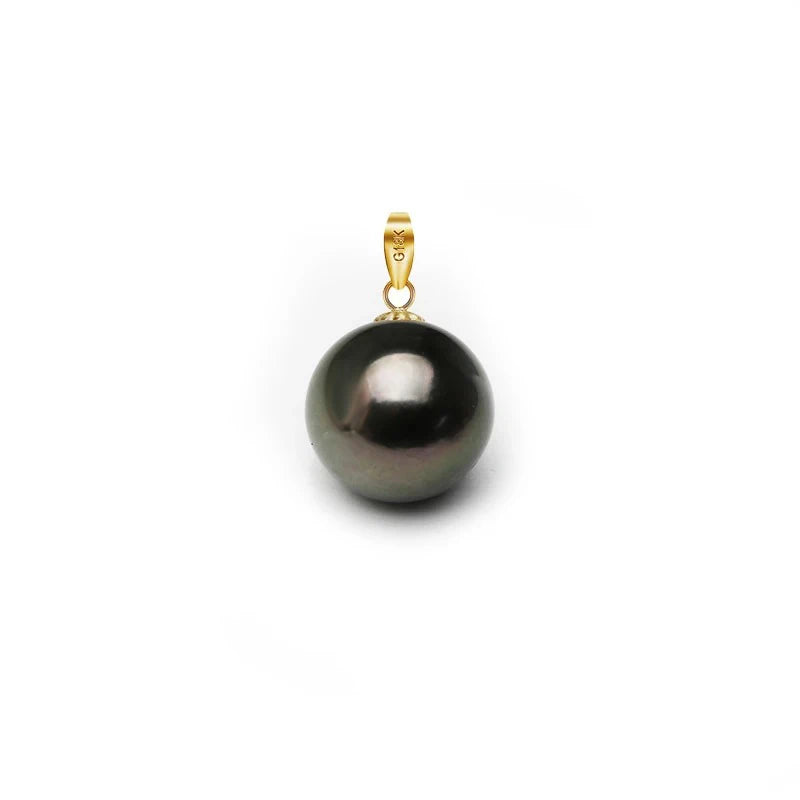 Real Natural Black Tahitian Pearl Pendant Women,18k Gold Pearl Pendant WITHOUT Chain  AA+ Grade