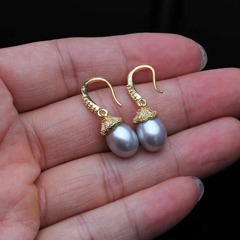 Earrings With Natural Pearls Woman,Real Natural Freshwater Gold Plated