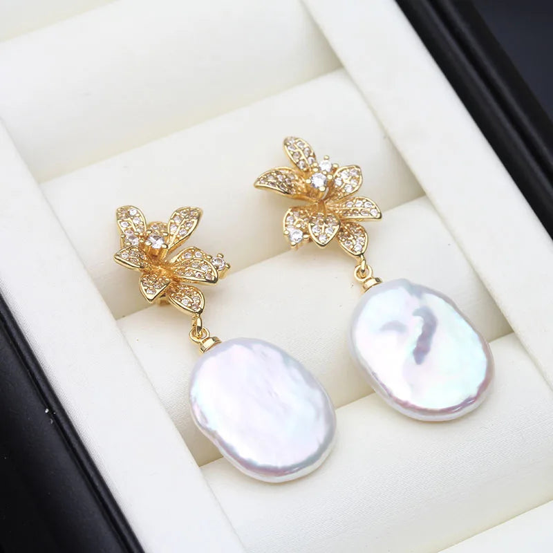 Big Natural Baroque Pearl Earring For Women,Gold Plated Freshwater Pearl Earring