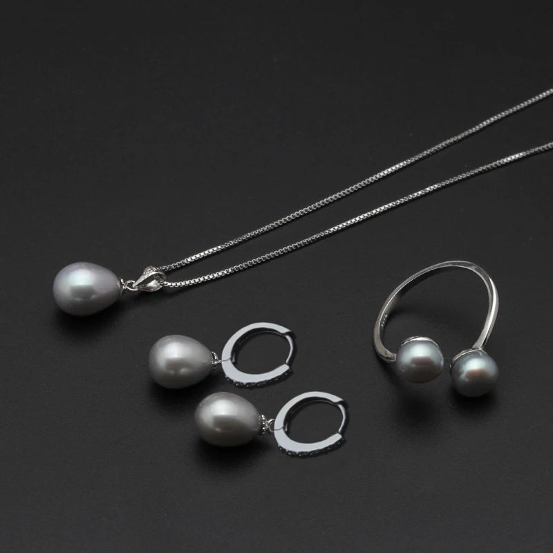 Pearl Set With Pearl Earrings And Necklace,925 Silver Natural Pearls Jewellery Set