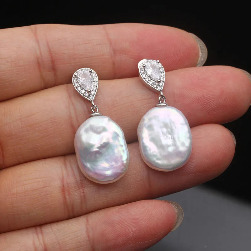 Real Beautiful Big Natural Baroque Pearl Earrings Women,925 Silver Freshwater Pearl Drop Earring