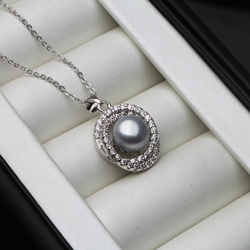 White Natural Freshwater Pearl Necklace Women,925 Sterling Silver Pearl Pendant