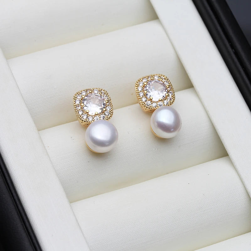 Freshwater Pearl EarringsCute Small Zircon Natural Pearl Stud Earring