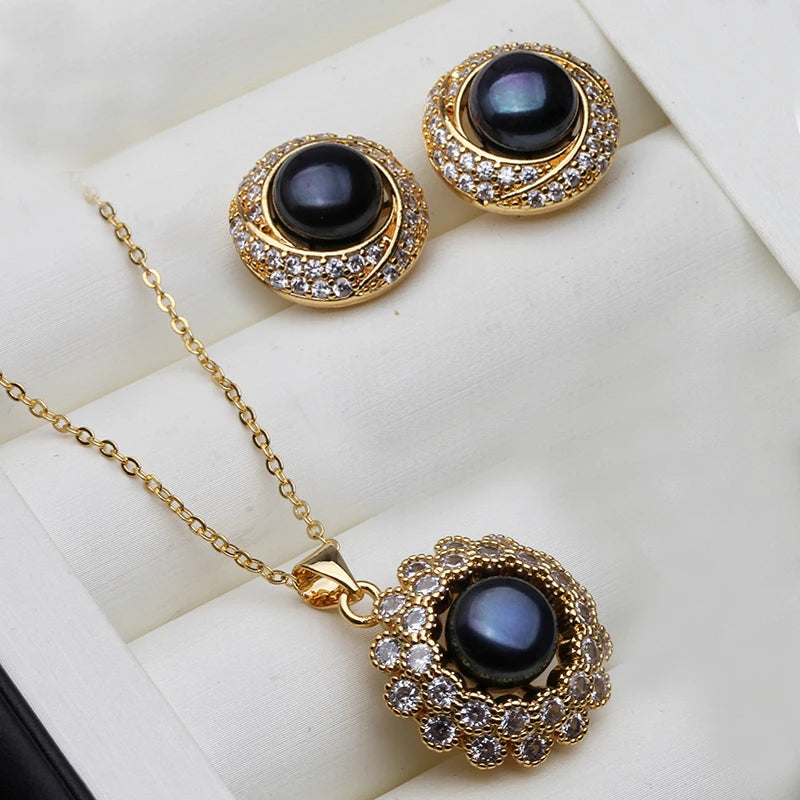 Natural Freshwater Pearl Necklace and Earrings Boho Pearl Jewelry Set