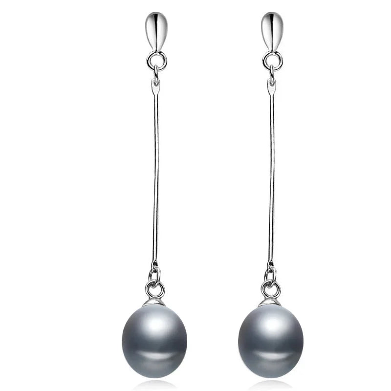 Real 925 Sterling Silver Freshwater Long Pearl Earrings For Women,Natural Pearl Earring Drop