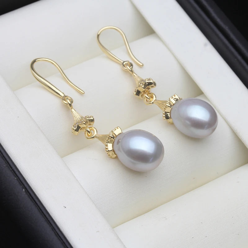 Real Freshwater Pearl Dangle Earrings For Women,Gold Plated Small Heart Pearl EARRINGS