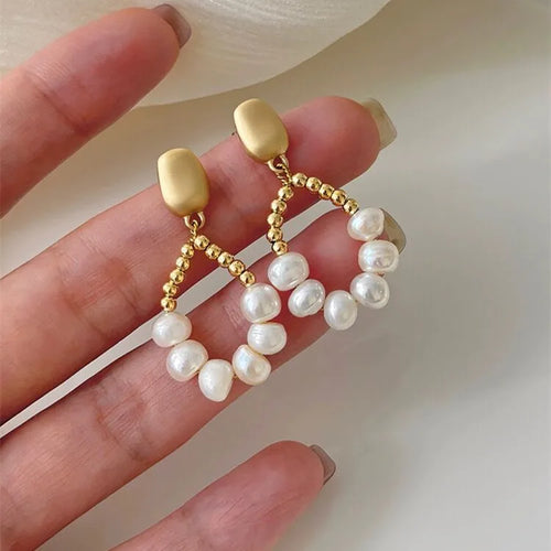 100% Natural Freshwater Pearl 14K Gold Filled Water Drop Tassels Stud Earrings Jewelry  Anti Allergy