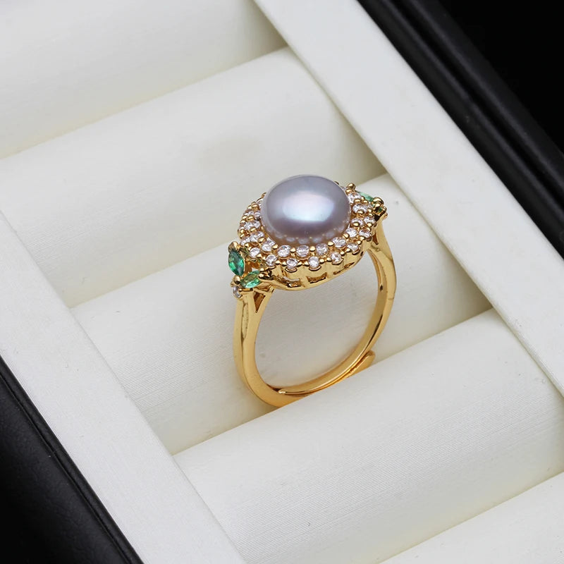 Real Natural Freshwater Pearl Rings,Gold Plated Cultured Adjustable Pearl Ring