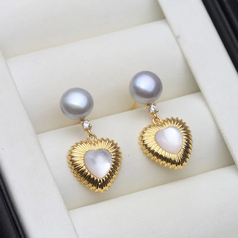 Genuine Fresh water Stud Earrings with Pearls Woman,Natural Heart Pearl Earrings Jewelry