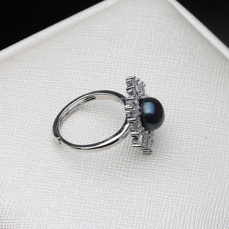 Real Silver 925 Pearl Ring Adjustable White Freshwater Pearl Ring