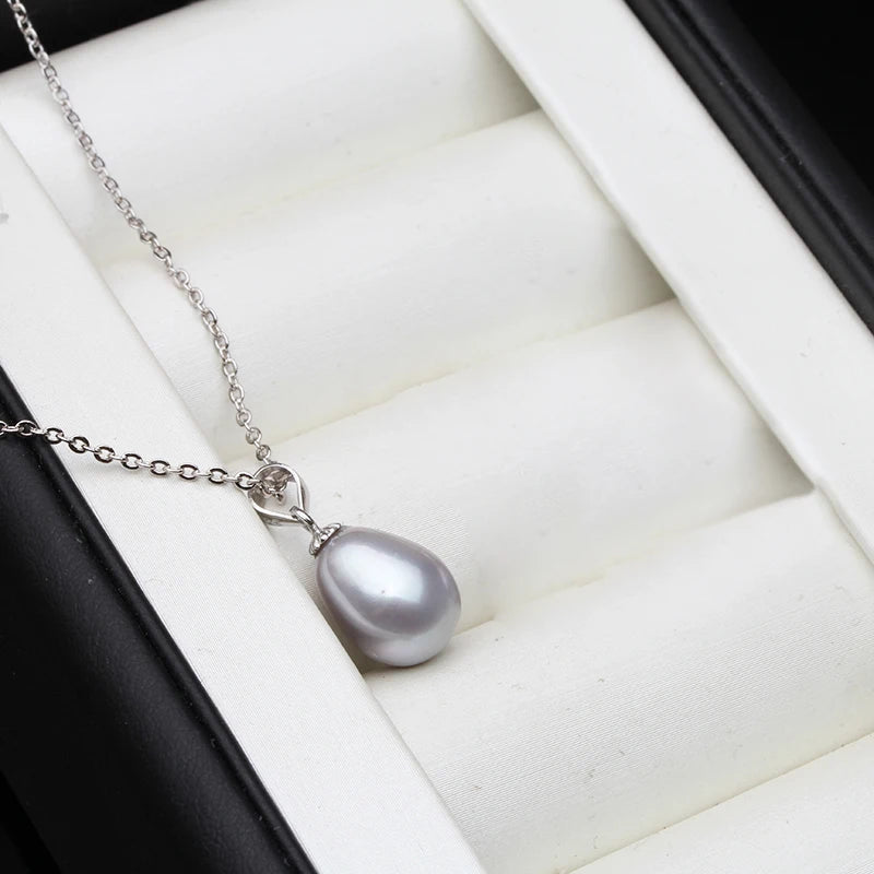 Real 925 Sterling Silver White Natural Freshwater Pearl Necklace Pendant
