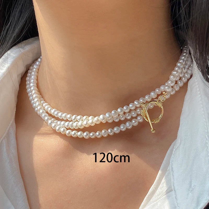 Real White Natural Freshwater Pearl Necklace Long Woman,Small Pearl Sweater Necklace