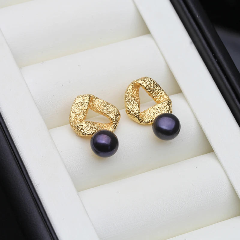 Genuine Freshwater Stud Earrings Pearl,Cute Bridal White Natural Pearl Earrings Wife Mother Birthday Gift Gray Purple