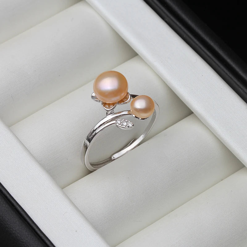 Real Freshwater Natural Pearl Rings, Cute 925 Silver Rings