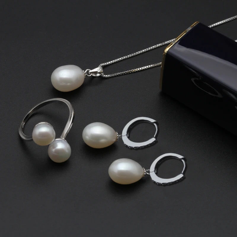 Pearl Set With Pearl Earrings And Necklace,925 Silver Natural Pearls Jewellery Set