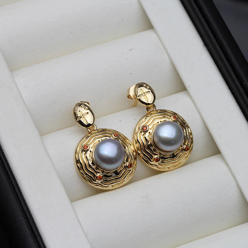 Real Freshwater Big Pearl Earrings For Women Natural Pearl Earrings Fine Jewelry