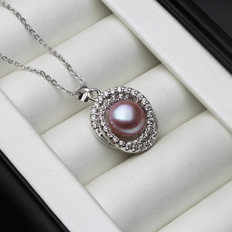 White Natural Freshwater Pearl Necklace Women,925 Sterling Silver Pearl Pendant
