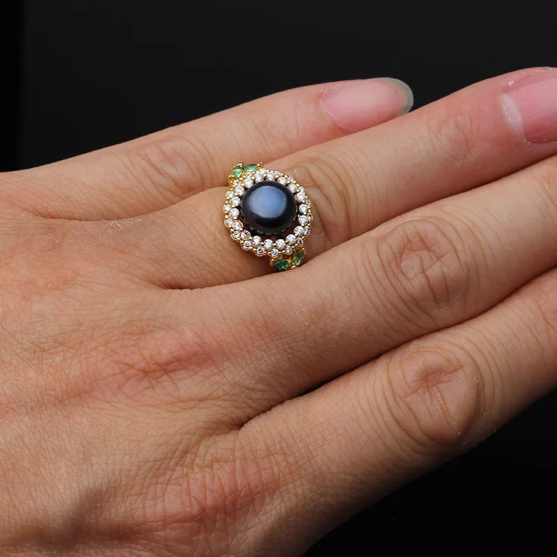 Real Natural Freshwater Pearl Rings,Gold Plated Cultured Adjustable Pearl Ring