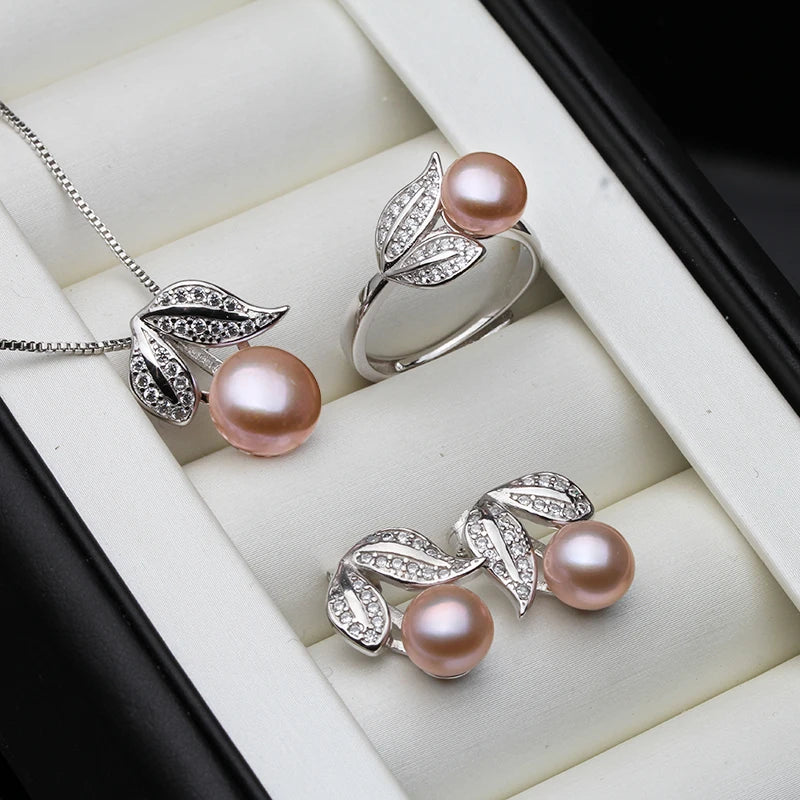 Natural Freshwater Pearl Jewelry Set 925 Sterling Silver