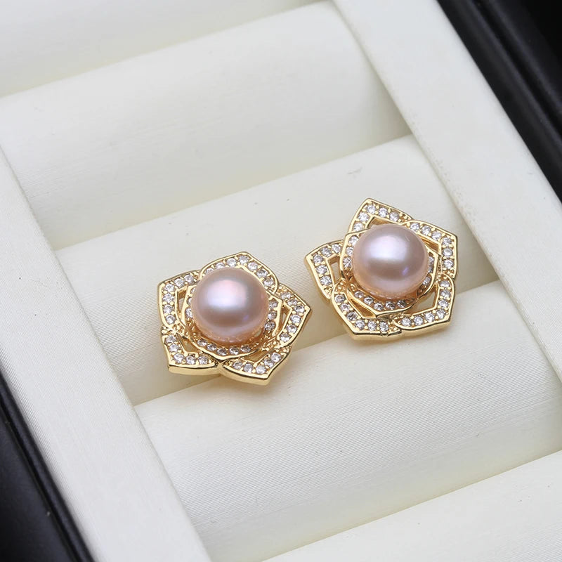 Real Cultured Freshwater Pearl Earring for Women,Wedding Cute Gold Plated