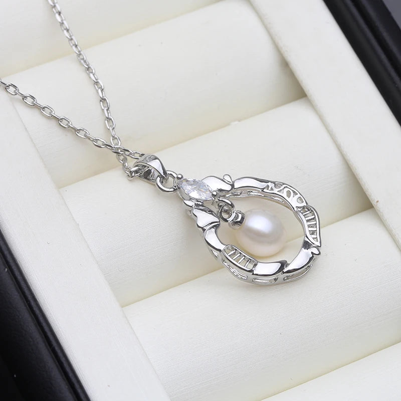 Natural Pearl Necklaces For Women,Freshwater 925 Silver Pearl Pendant