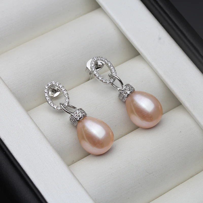 925 Sterling Silver Stud Earrings Women,Beautiful Natural Freshwater Water Drop Pearl Earrings Fine Earring