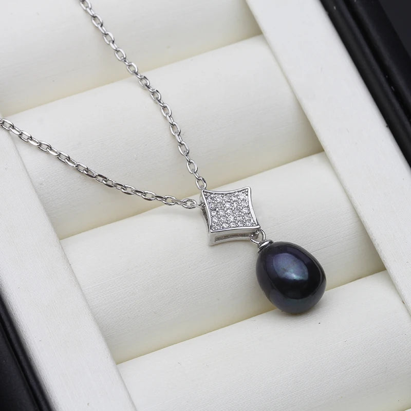 925 Sterling Silver Pearl Necklace For Women,Cultured Natural Fresh Water Pendant