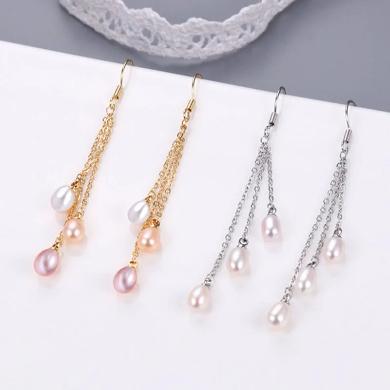 Real Fresh Water Natural Long Pearl Earring Drop