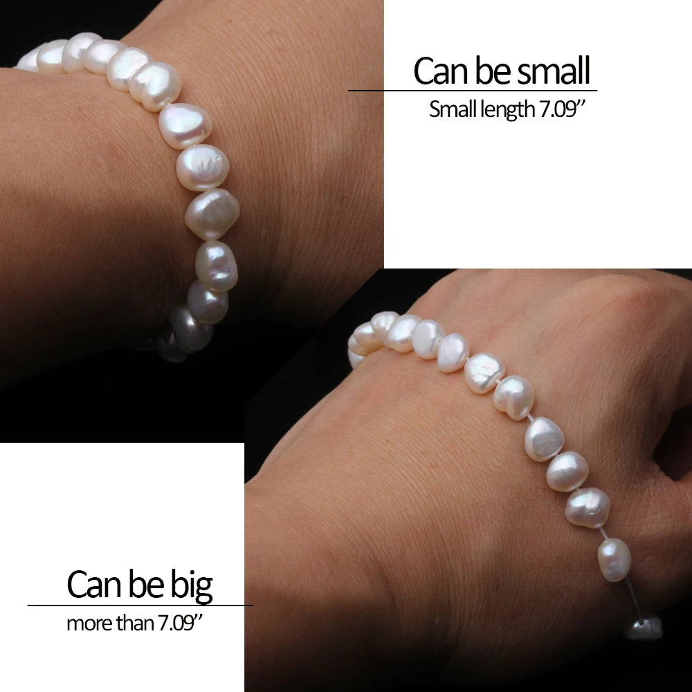 Real Freshwater Baroque Wide Pearl Elastic Bracelet,Large Pearl Jewelry Bracelet Adjustable