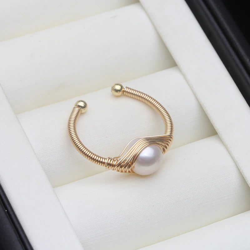 Genuine Freshwater Pearl Rings For Women,Trend Gold Plated Pearl Ring Adjustable