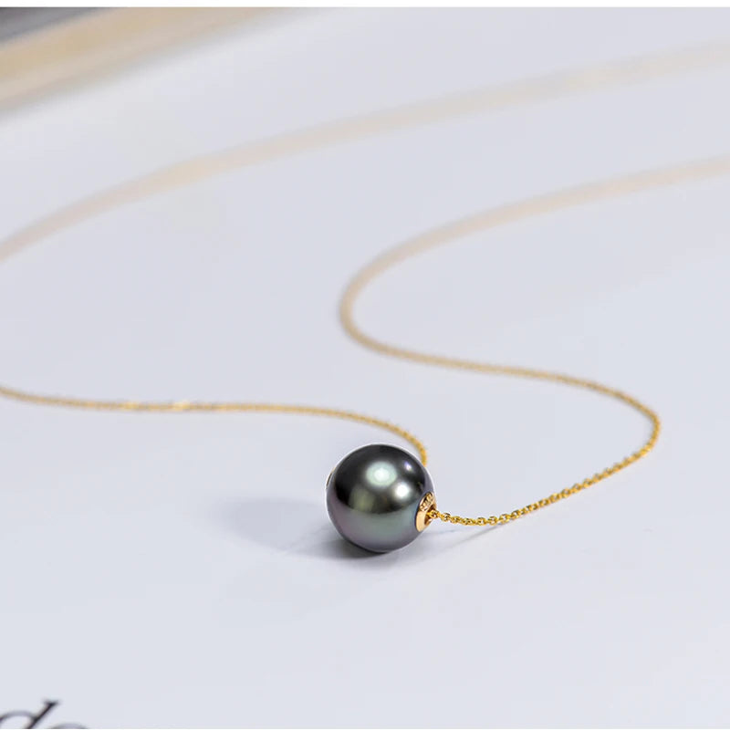 Real 18K Gold Seawater Tahitian Pearl Pendant For Women,Luxury Black Pearl Gold Pendant