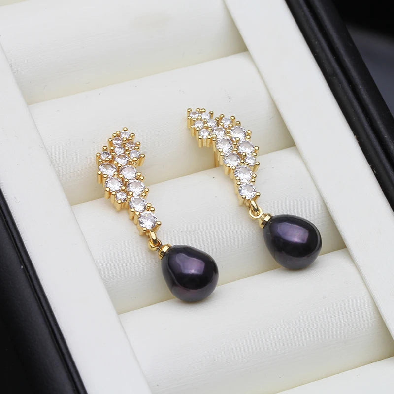 Cultured Natural Pearl Earrings ,Gold Plated Pearl Earrings Mother