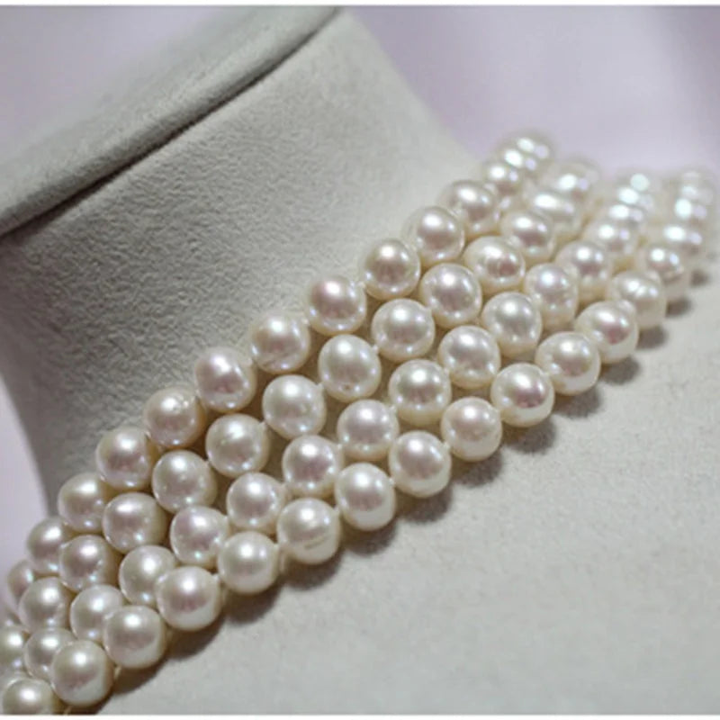 Pearl Necklace Long Woman,Vintage Round Natural Freshwater Pearl Sweat Necklace