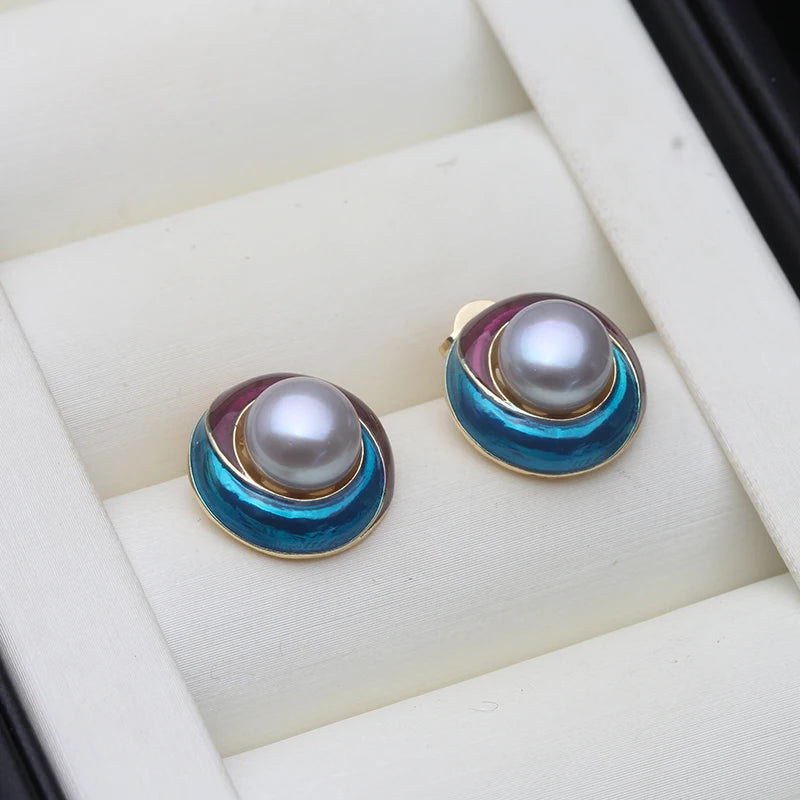 Real Cultured Freshwater Pearl Earrings For Women,925 Silver Pearl Stud Earring
