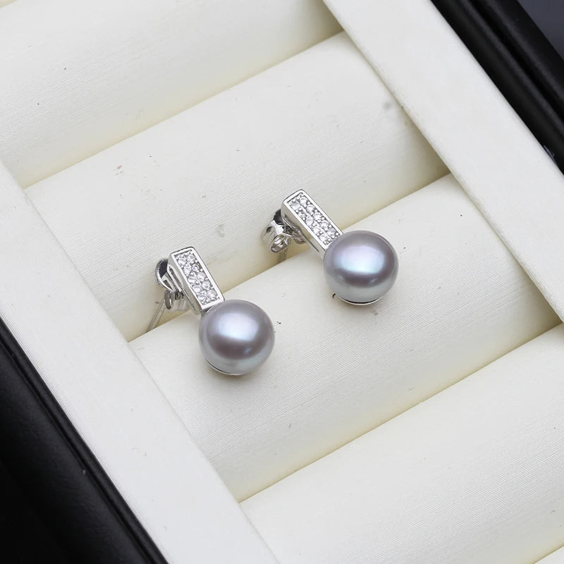 Natural Freshwater Pearl Stud Earrings For Women,Trendy Sterling Silver
